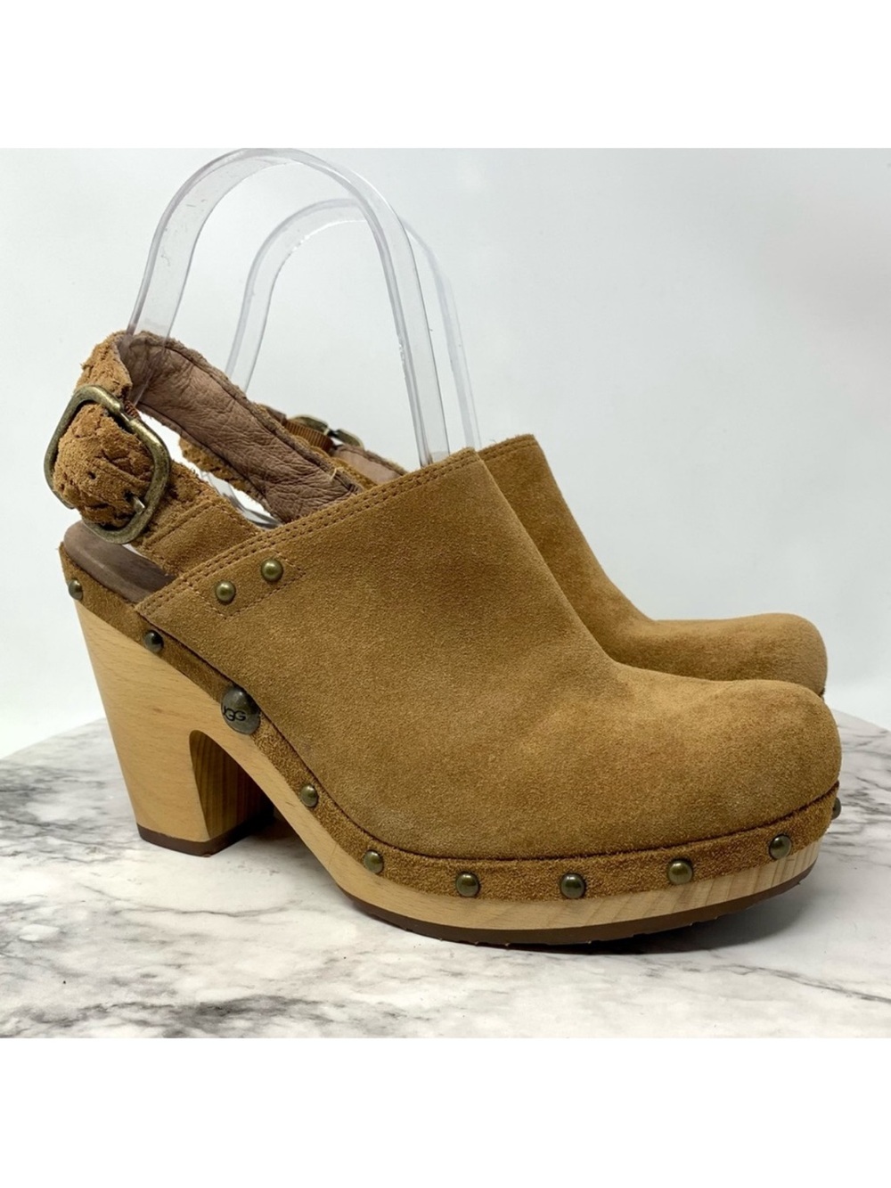UGG Dafny Braided Slingback Brown Suede Wood Clog 8 Artsy Cottagecore Earthy